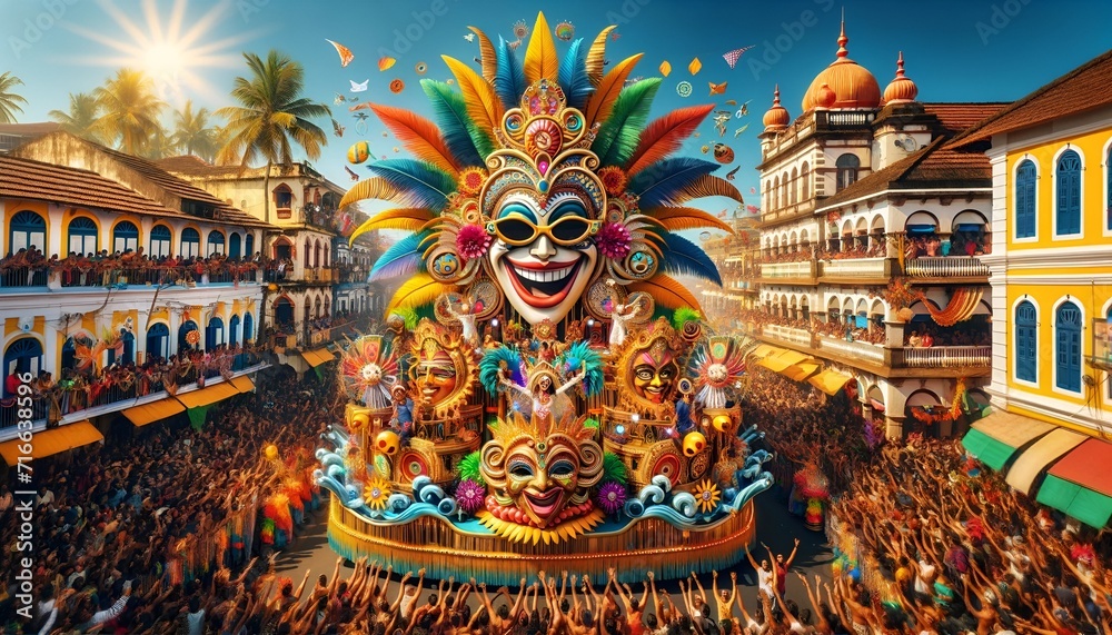 Illustration of colorful scene during goa carnival in india.