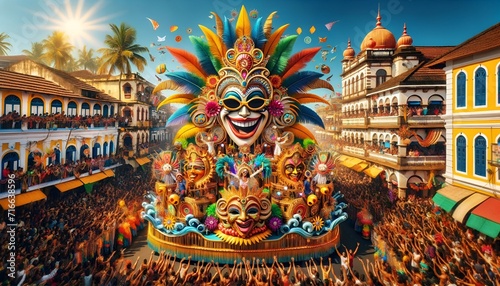 Illustration of colorful scene during goa carnival in india. photo