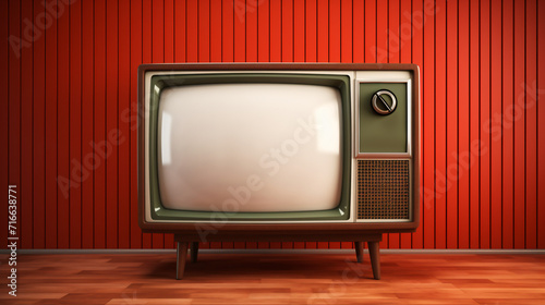 Retro TV on a stand in a red room news concept