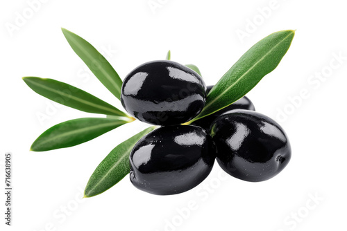 black olives with leaves isolate transparent background