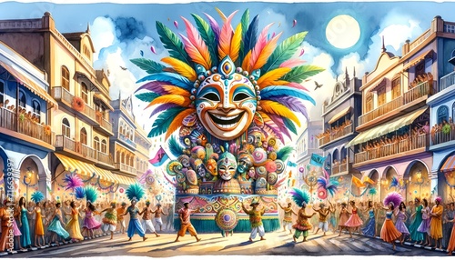Watercolor illustration of goa carnival in India. photo