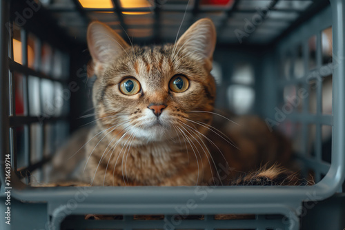 cat in a pet carrier close up