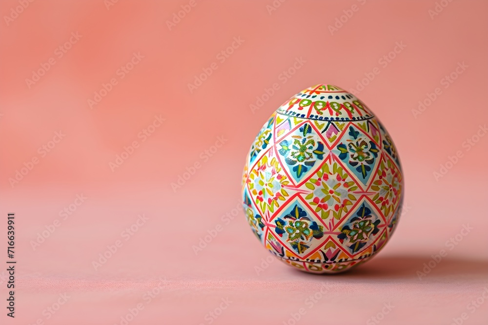 Hand-Painted Traditional Easter Egg on Pink Background Hand-Painted Traditional Easter Egg on Pink Background