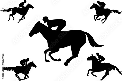 Horse Racing Competition icons. Jockeys on horses galloping on the racetrack. High HD resolution illustration for horse race competition, tournament poster and banner.