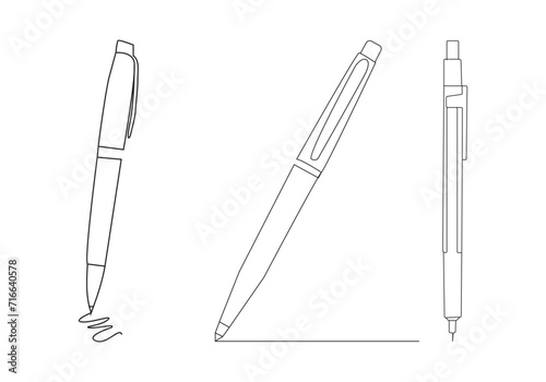 pen writing in continuous line drawing . Pencil symbol of study and education concept in simple linear style. Contour icon. Doodle vector illustration
