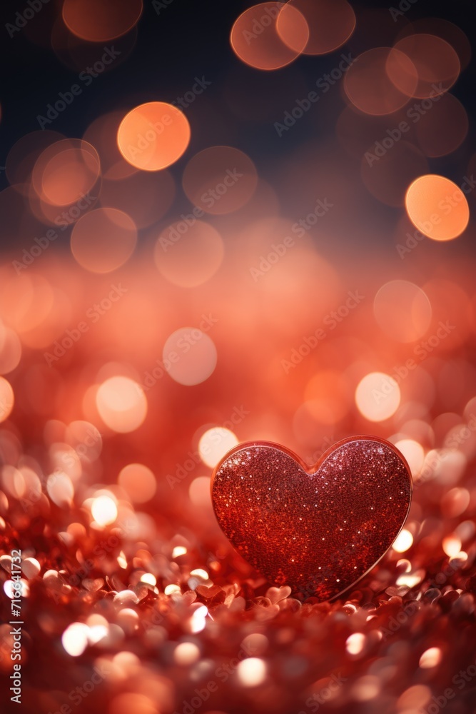 Romantic Heart Bokeh Over Red Glitter: Dreamy Lights for Festive Occasions - Valentine's Day Concept