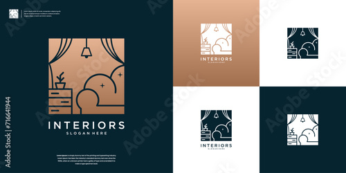 Interior room, abstract furniture logo design inspiration