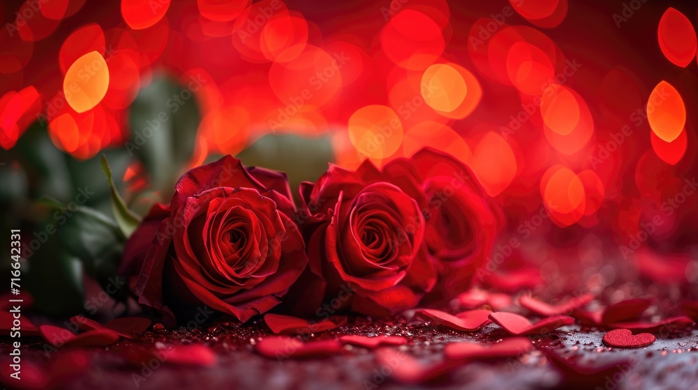 Romantic Red Roses with Heart Bokeh: Dreamy Luminous Backdrop - Valentine's Day Concept Romantic Red Roses with Heart Bokeh: Dreamy Luminous Backdrop - Valentine's Day Concept