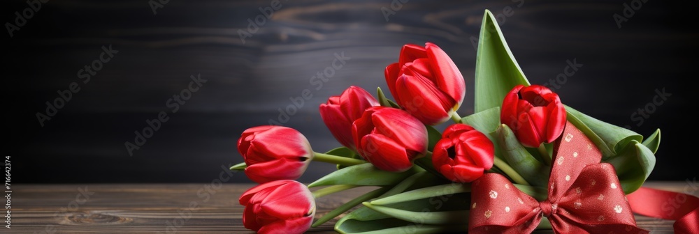 Homely Valentine's Floral Arrangement: Red Tulips with Handcrafted Hearts - Valentine's Day Concept