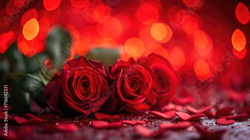Romantic Red Roses with Heart Bokeh  Dreamy Luminous Backdrop - Valentine s Day Concept
