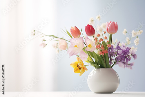 Spring flowers in vase. International Women's Day, Mother's Day.