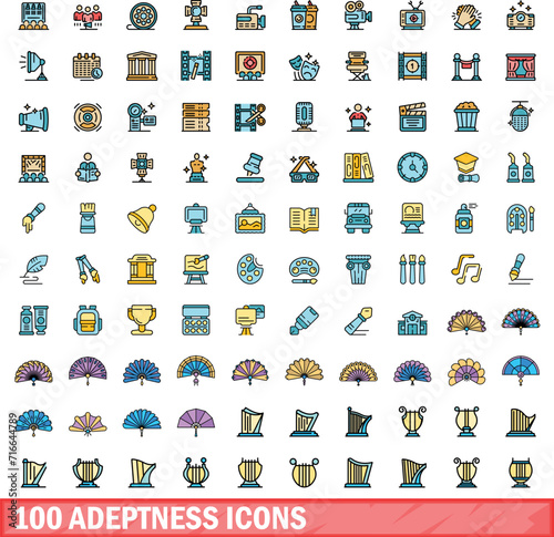 100 adeptness icons set. Color line set of adeptness vector icons thin line color flat on white