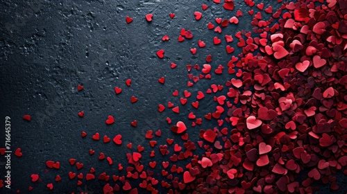 Vivid Hearts on Dark Backdrop: Scattered Red Patterns with Ember-Like Glow - Valentine's Day Concept