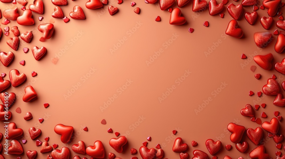 Framing Hearts on Peach Canvas: Gradient Red Border with Central Focus - Valentine's Day Concept