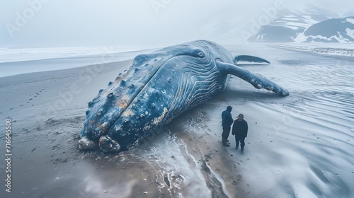 A whale stranded on a beach - AI Generated Digital Art photo