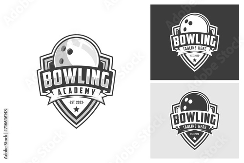 vector set of bowling badge logos, emblems set collection and design elements, monochrome style bowling logo
