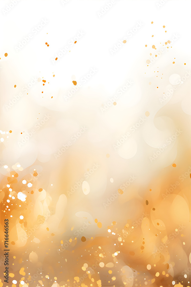 Vibrant abstract soft yellow and gold glitter lights background. Circle blurred white bokeh. Festive backdrop for design or event with copy space.