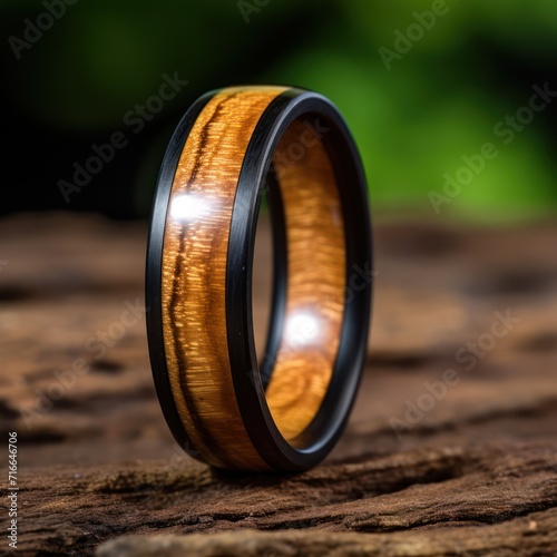 Black titanium and light Koa wood men's wedding ring -  AI Generated Digital Art photo