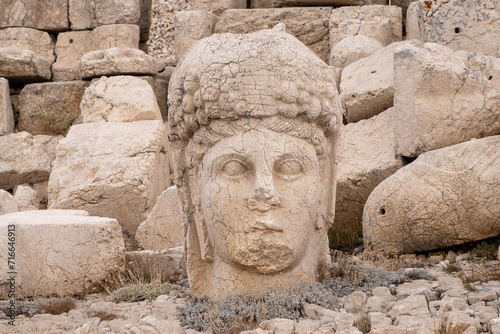 Antique ruined statues on Nemrut Mountain in Turkey.