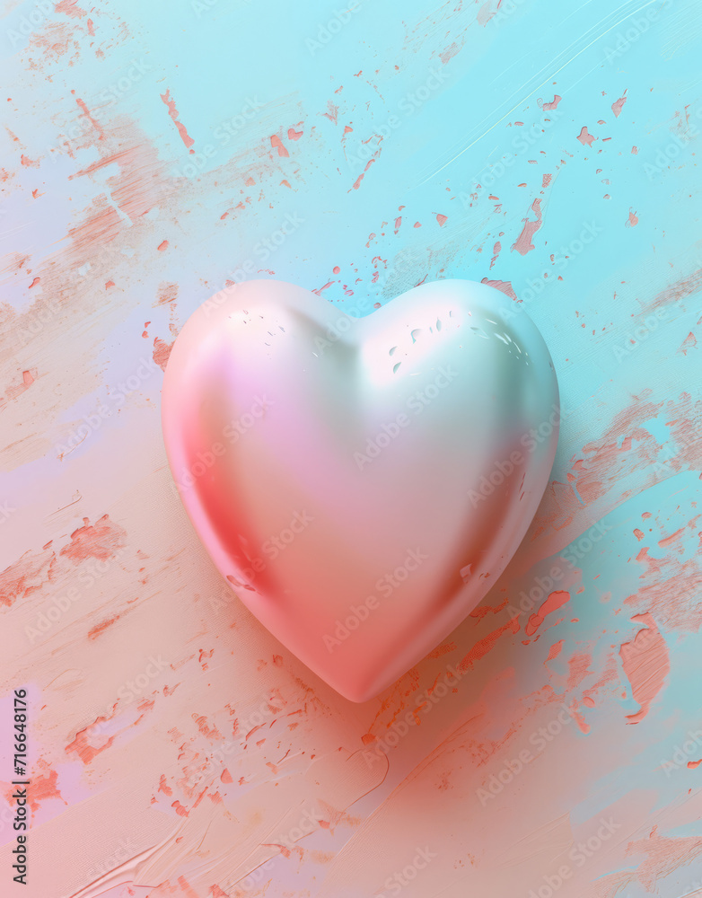 A big pink and blue heart on a pastel colour grunge background. 