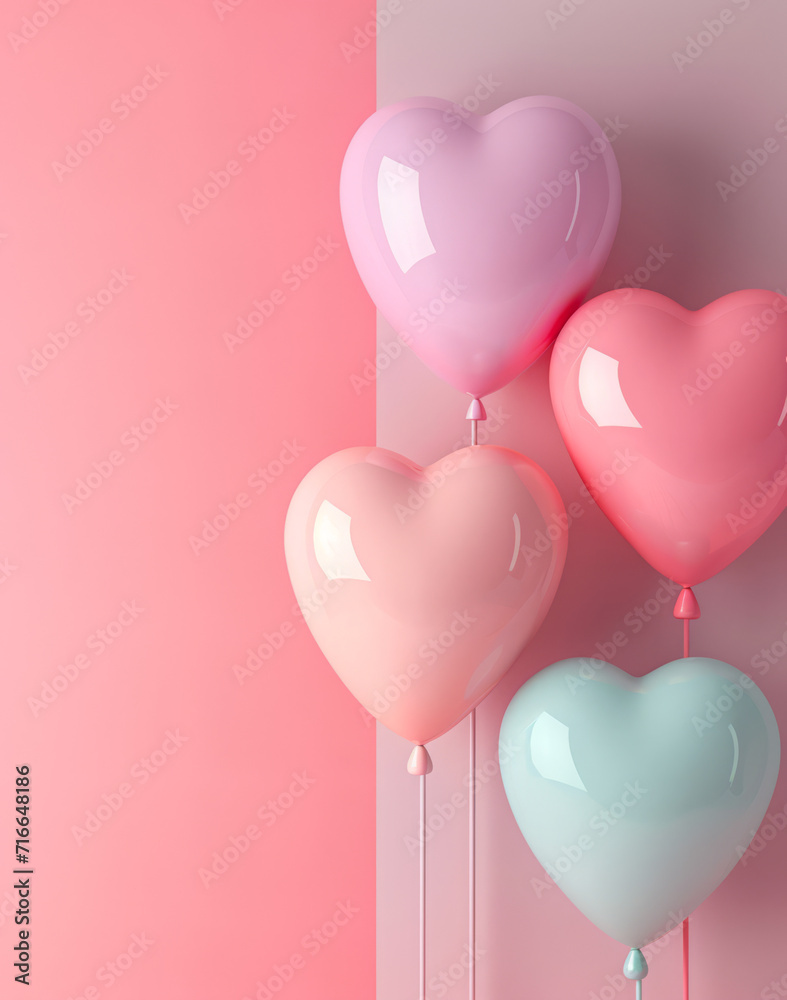 Soft pink heart balloons against a minimalistic pink backdrop.