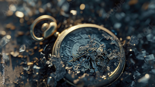 Old broken pocket watch symbolizing the passing of time. Countdown, deadline concept