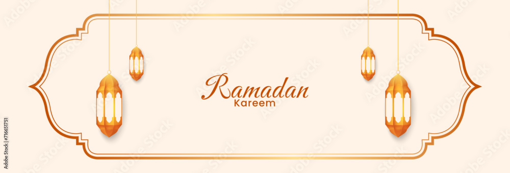 Ramadan kareem islamic horizontal banner. Illustration vector - obrazy, fototapety, plakaty 