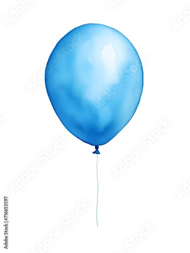 Blue Balloon on a white Background. Watercolor Template for a Birthday or Greeting Card