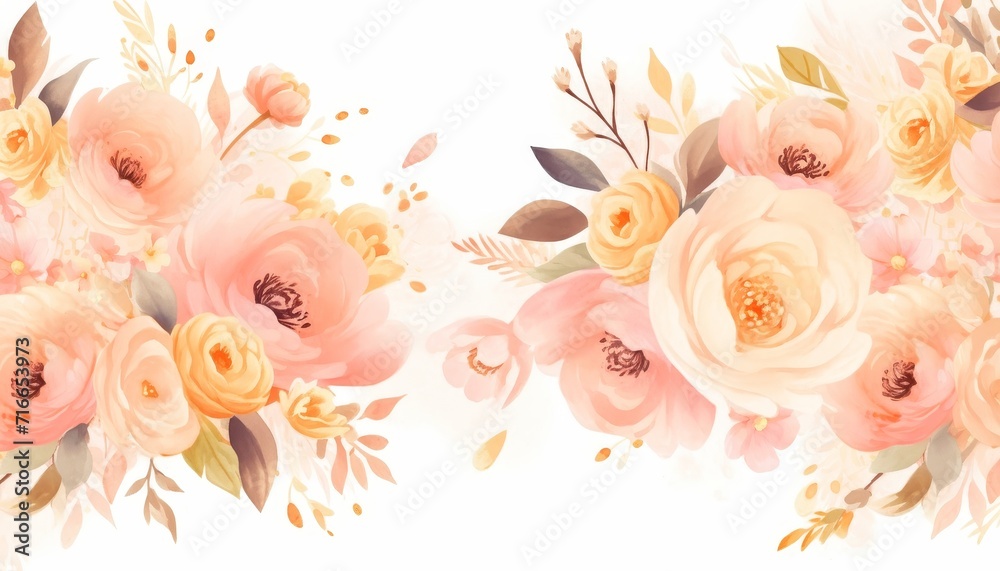 Colorful Golden Flower Watercolor Pattern Background. Wallpaper. Valentine's Day Banner. Abstract. Winter. Christmas. Summer. Spring. Luxury