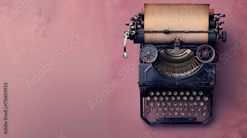 A vintage typewriter with a paper filled with handwritten love poetry, set against a muted mauve background for a touch of nostalgia.
