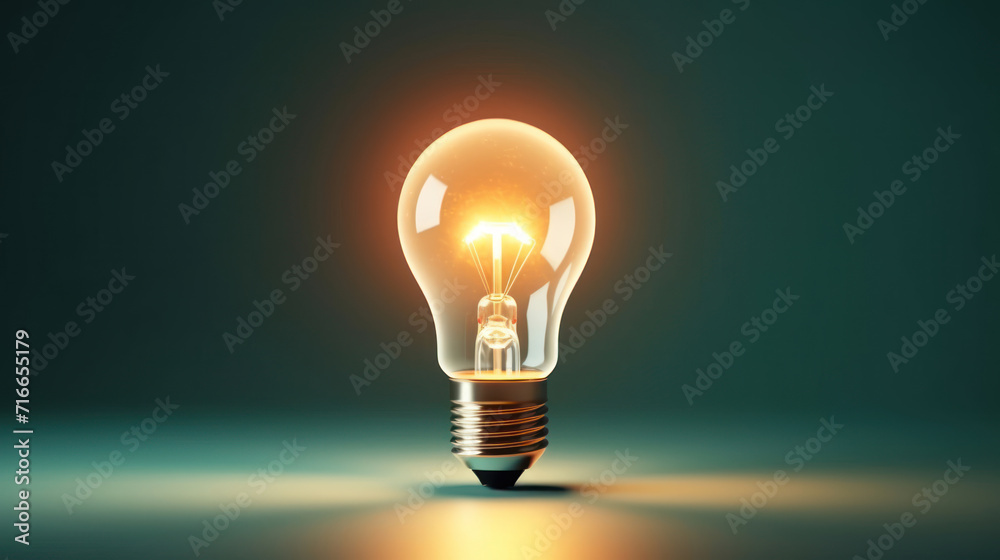 One of Lightbulb glowing among shutdown light bulb in dark area with copy space for creative thinking , problem solving solution and outstanding concept by 3d rendering technique.