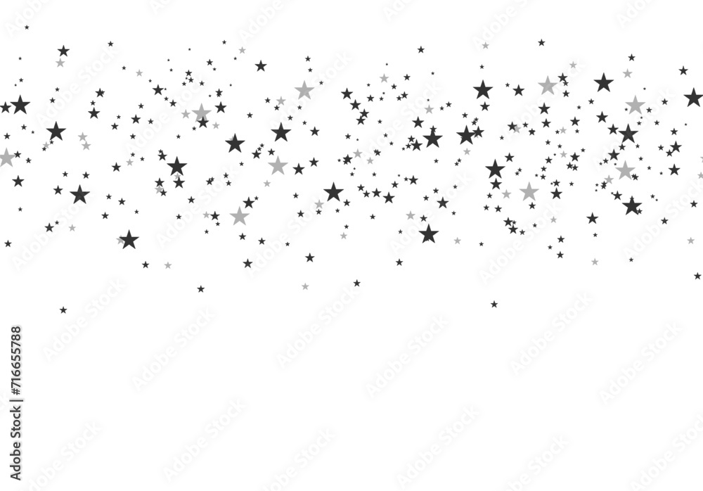 Confetti with stars. Chaotic elements. Star trail, meteoroid, comet, asteroid on a white background. White and black retro background. Vector illustration