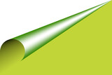 Tapeta w kolorze zielonym z zagiętym zrolowanym rogiem strony z odsłoniętą białą kartką
