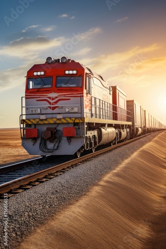 Locomotive at Sunset on Desert Tracks