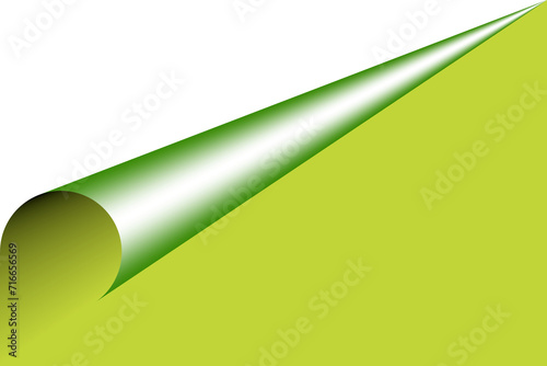 Tapeta w kolorze zielonym z zagiętym zrolowanym rogiem strony z odsłoniętą białą kartką