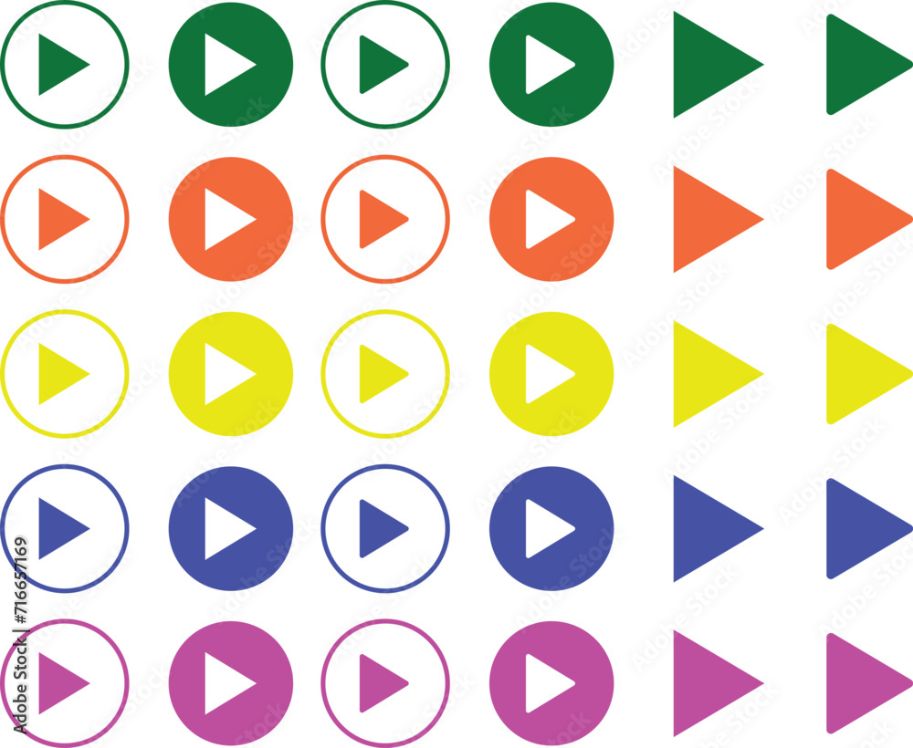 video play button icon set in Different Colors. Start audio or video action media symbols for apps and websites video play button icon set in Different Colors. Start audio or video action media symbols for apps and websites