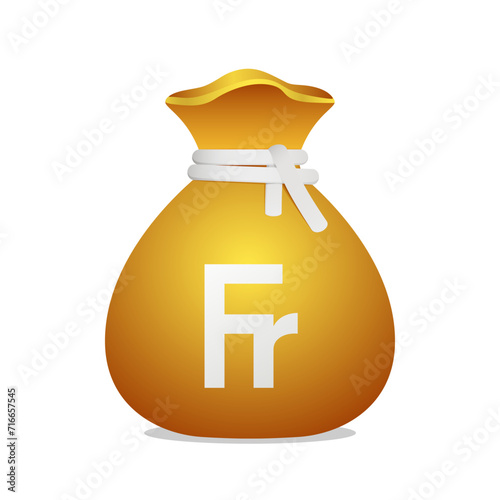 Golden bag rupee currency symbol. Wealth with rupee sign. 3D Illustration of a bag with money.