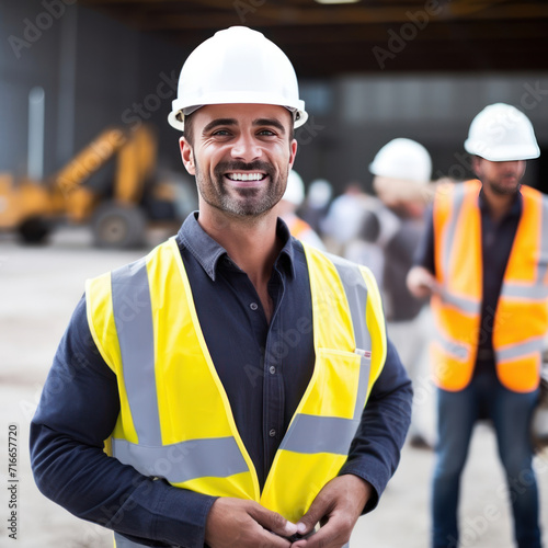 Male engineer at the construction site looking very happy.