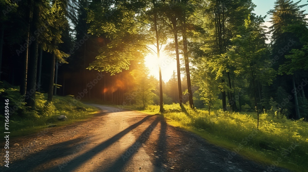 Mountain Road in Green Forest with Sunset. Nature, Path, Travel, Journey, Adventure
Mountain Road in Green Forest with Sunset. Nature, Path, Travel, Journey, Adventure