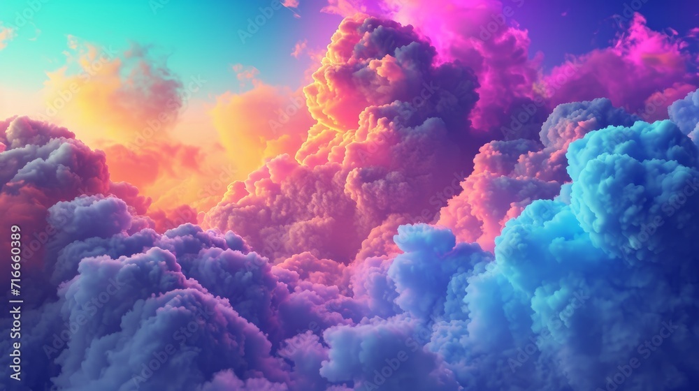 3d render, abstract fantasy background of colorful sky with neon clouds   