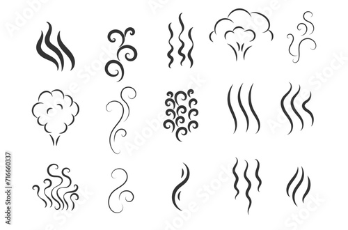 Fragrances evaporate icons. Smells line icon set, hot aroma, smells or fumes. Coffee cup icon. Symbols of glasses of hot drinks on white background. Vector illustration doodle hand drawn