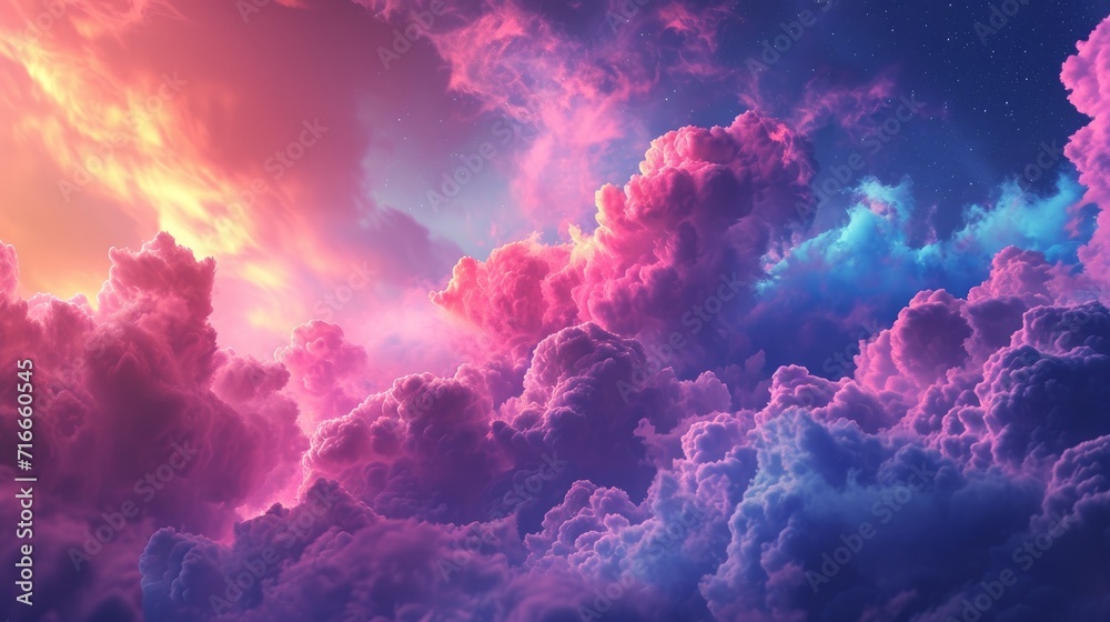 3d render, abstract fantasy background of colorful sky with neon clouds    - obrazy, fototapety, plakaty 