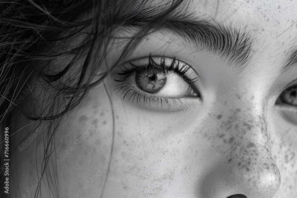 Obraz premium Close up no make up woman's skin with freckles