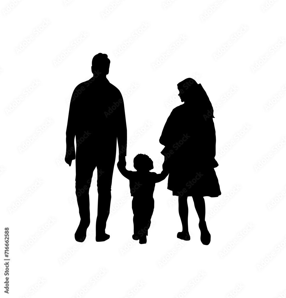 Family mom and dad walking together with kids children vector