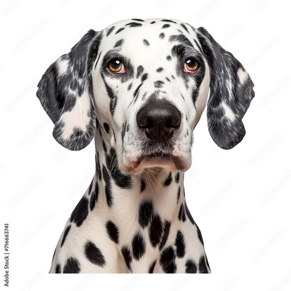 studio headshot portrait of Dalmatian dog looking forward