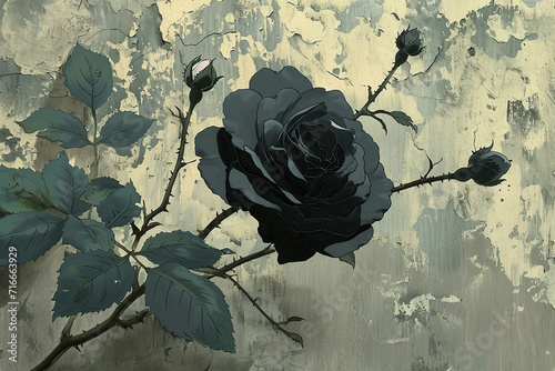 a black rose，handdraw，Japanese comics，anime style photo