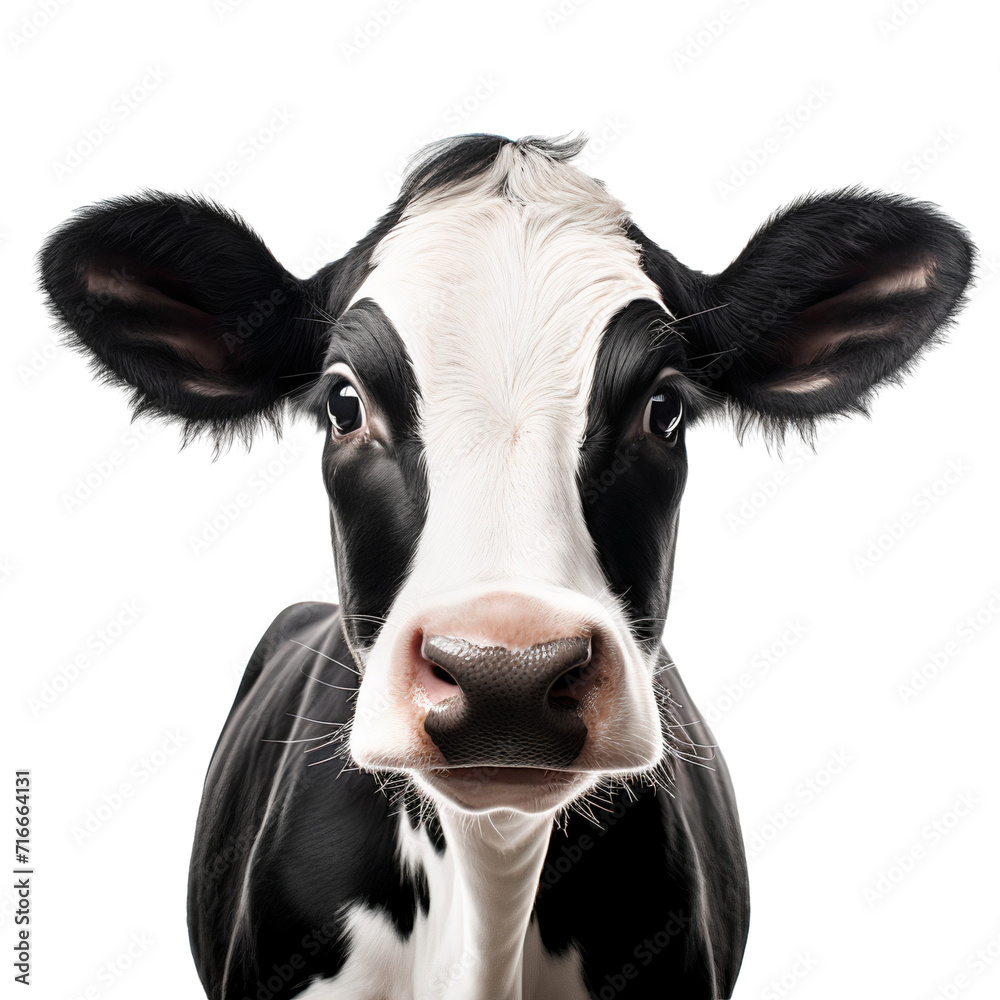 Black and white cow head close up, isolated on transparent background Black and white cow head close up, isolated on transparent background