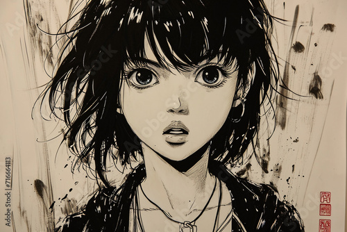 a black rose，handdraw，Japanese comics，anime style photo