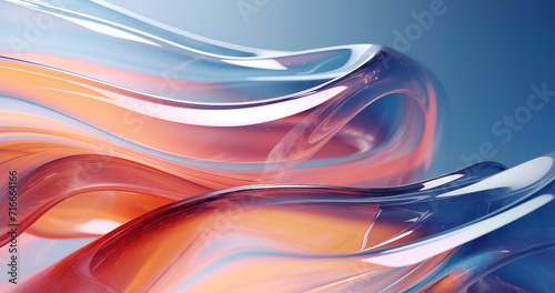 abstract background with glass waves orange and blue with nice reflection
