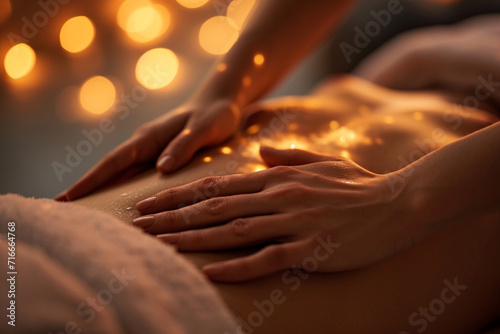 close-up of a spa therapist's hands as they perform a soothing massage, highlighting the commitment to wellness and relaxation in a hotel's spa facility in a minimalistic photo